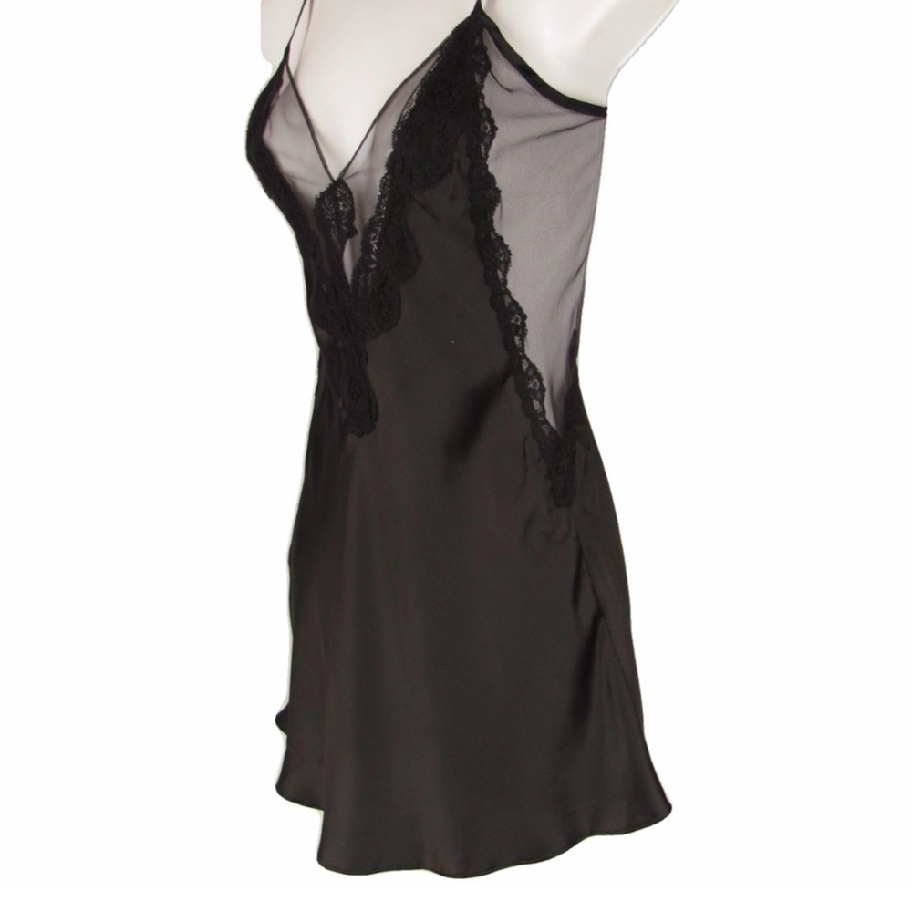 NWT- Fredericks of Hollywood Tie Back Satin Nightie w/Sheer Sides & Décolletage
